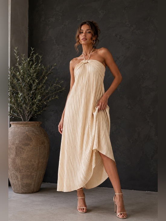 HYFVE Dresses & Skirts - Plisse Halter Maxi Dress Smocked Back Flowy Summer resort wear